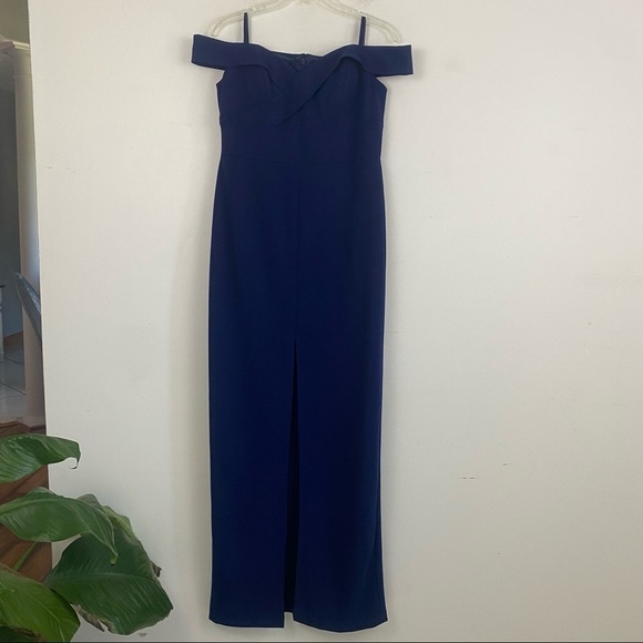 AIDAN BY AIDAN MATTOX navy off the shoulder maxi formal dress - Picture 3 of 6